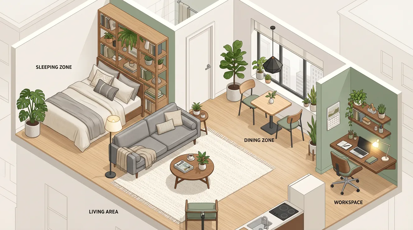 The Studio Apartment "Zones" Method: Faking Separate Rooms Without Walls
